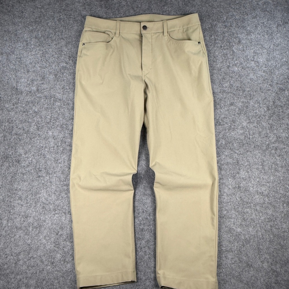 Lululemon ABC Classic Fit Pant Warpstreme Khaki Tan Mens 32x27 5-Pocket Stretch